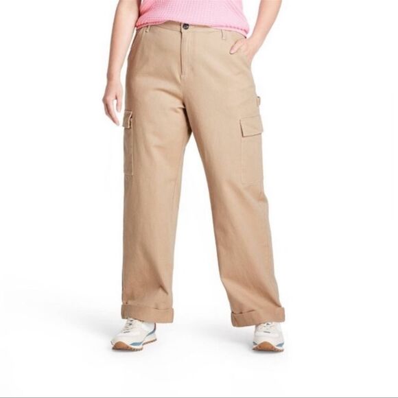 Sandy Liang x Target Mid Rise Straight Leg Cargo Pants NWT Khaki 16W/18W - Picture 2 of 5